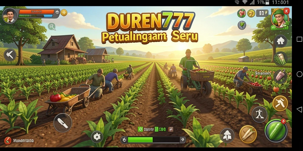 Screenshot DUREN777 menampilkan gameplay seru bertani di lahan hijau.