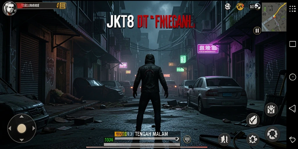 Screenshot JKT8 menampilkan suasana gelap dan menakutkan dari gameplay horor.