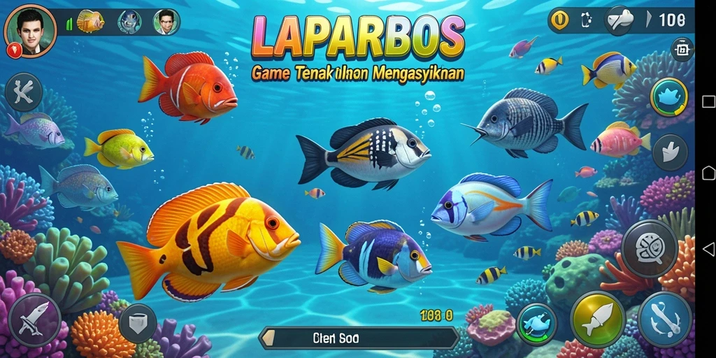 Tampilan utama gameplay Tembak Ikan LAPARBOS yang menarik dan penuh warna.