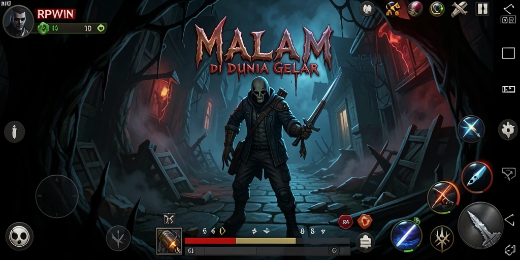 Gameplay RPWIN yang menakutkan dalam suasana gelap.