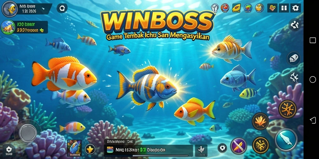 Screenshot gameplay WINBOSS menunjukkan aksi menembak ikan yang seru.